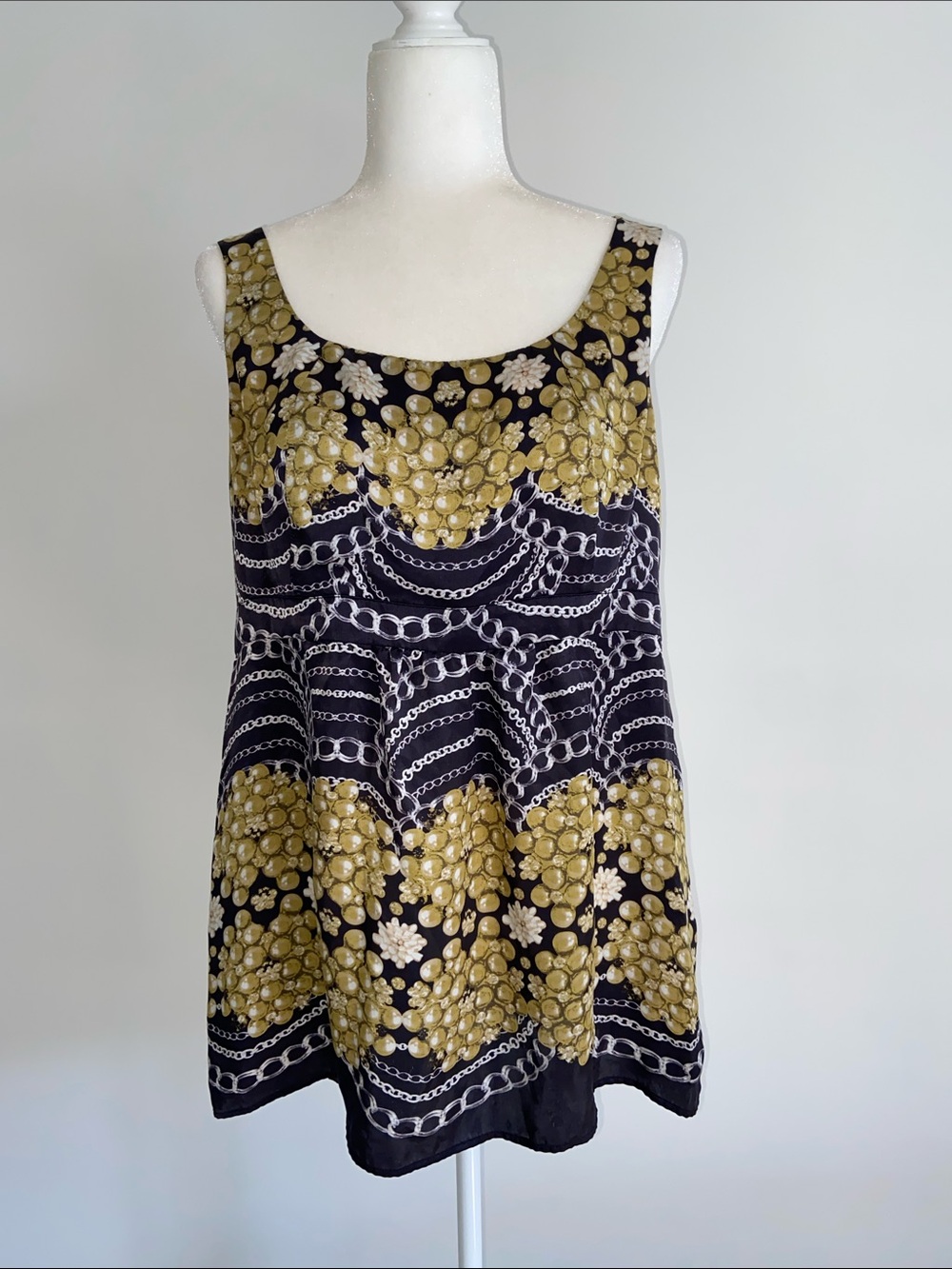 CAbi Black and Gold Floral Chain Print Sleeveless Tank